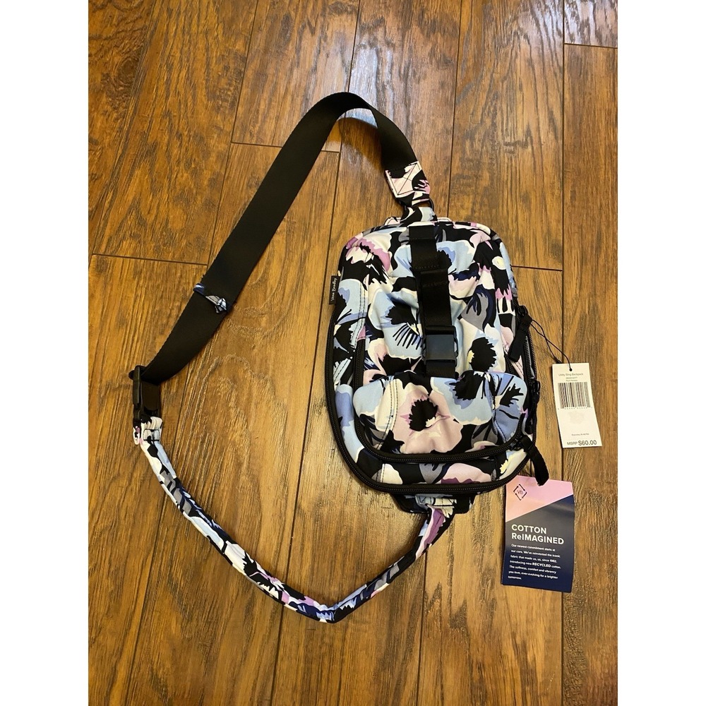 New Vera Bradley Plum Pansies Utility Sling Backpack MSRP 60$ Small Lightweight